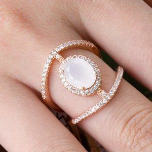 🔥 Fashion Double Layer Pure Oval Opal Zircon Fashion Rings for Women,EVGG1210
